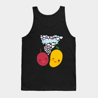 Kawaii lychee and mango with pink cheeks and winking eyes Tank Top